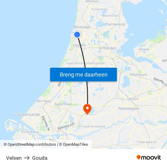 Velsen to Gouda map