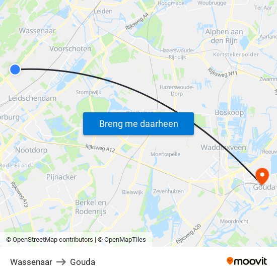 Wassenaar to Gouda map