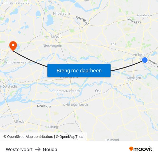 Westervoort to Gouda map