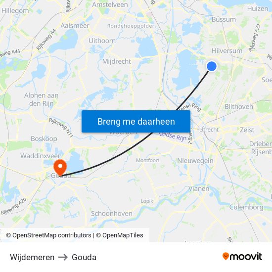 Wijdemeren to Gouda map