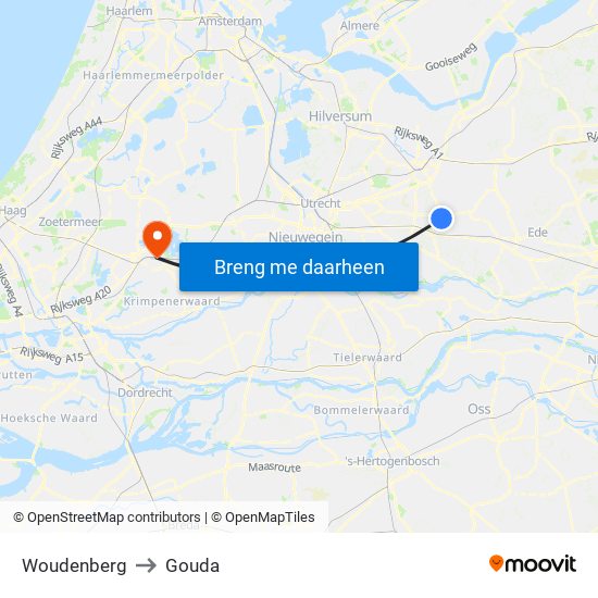 Woudenberg to Gouda map