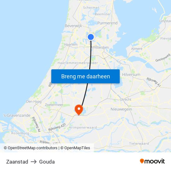 Zaanstad to Gouda map