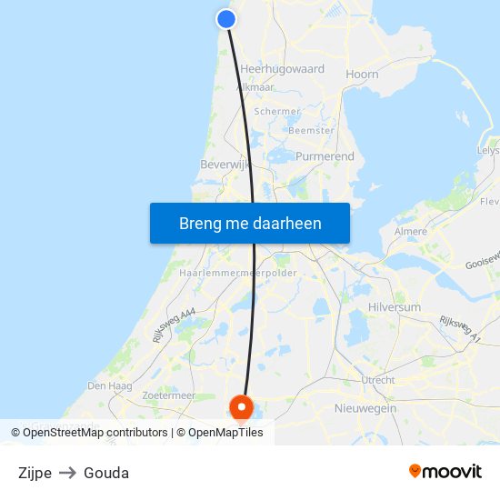 Zijpe to Gouda map