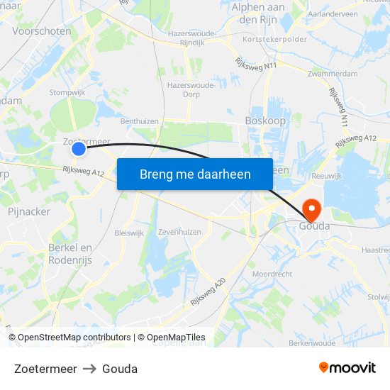 Zoetermeer to Gouda map