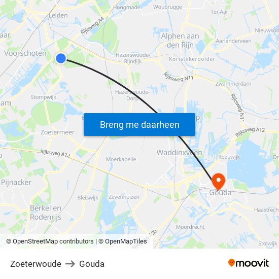 Zoeterwoude to Gouda map