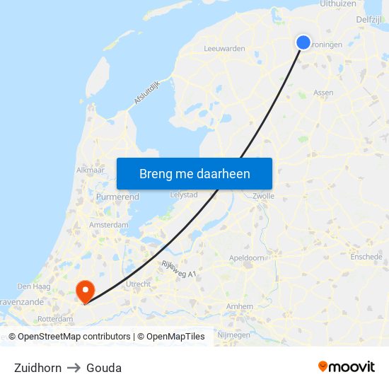 Zuidhorn to Gouda map