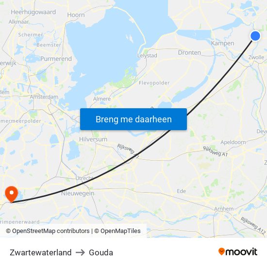 Zwartewaterland to Gouda map