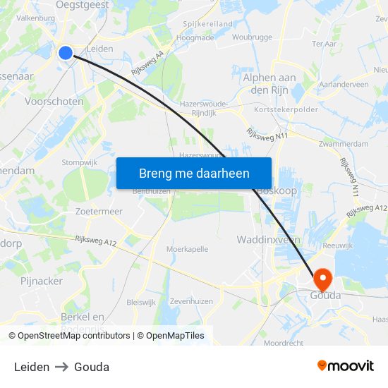 Leiden to Gouda map