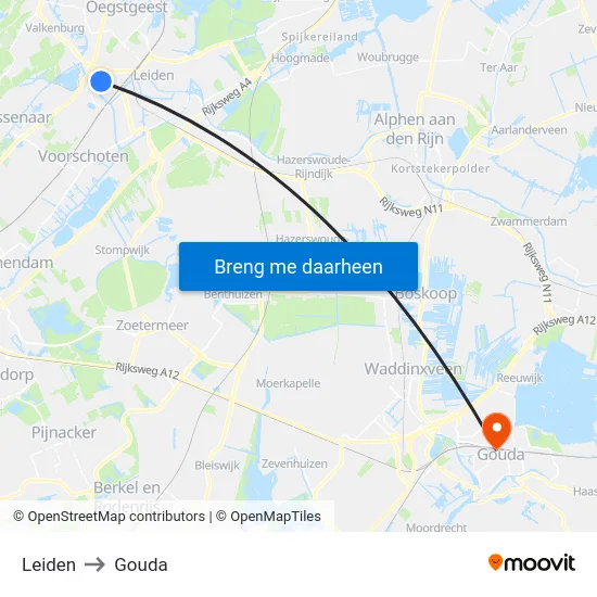 Leiden to Gouda map