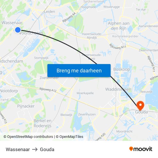 Wassenaar to Gouda map
