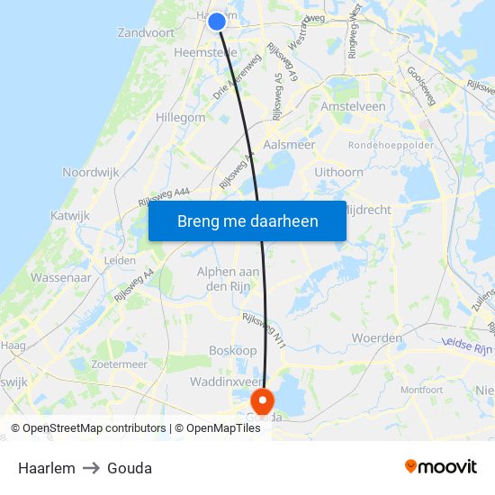 Haarlem to Gouda map
