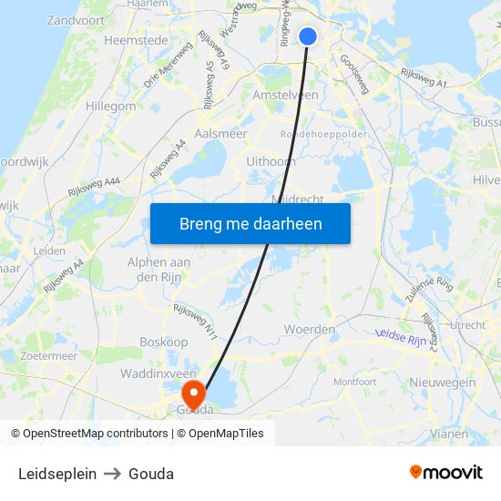 Leidseplein to Gouda map