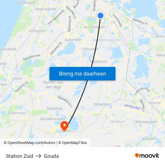 Station Zuid to Gouda map