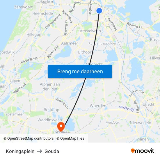 Koningsplein to Gouda map