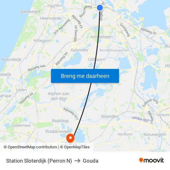 Station Sloterdijk (Perron N) to Gouda map