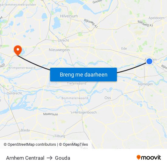 Arnhem Centraal to Gouda map