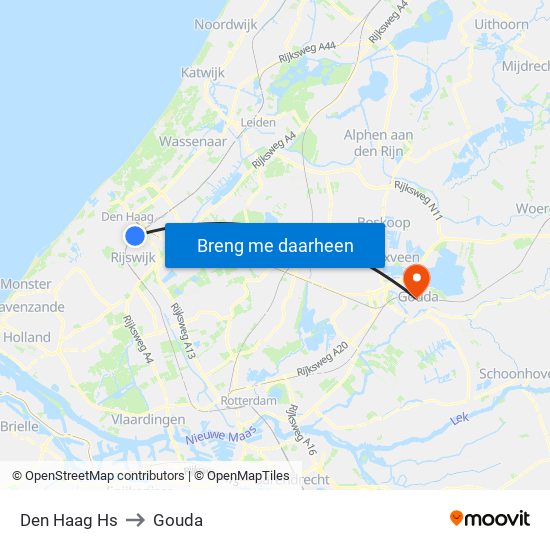 Den Haag Hs to Gouda map