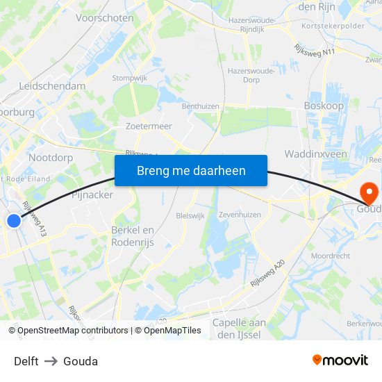 Delft to Gouda map