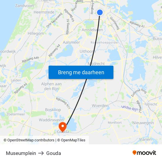 Museumplein to Gouda map