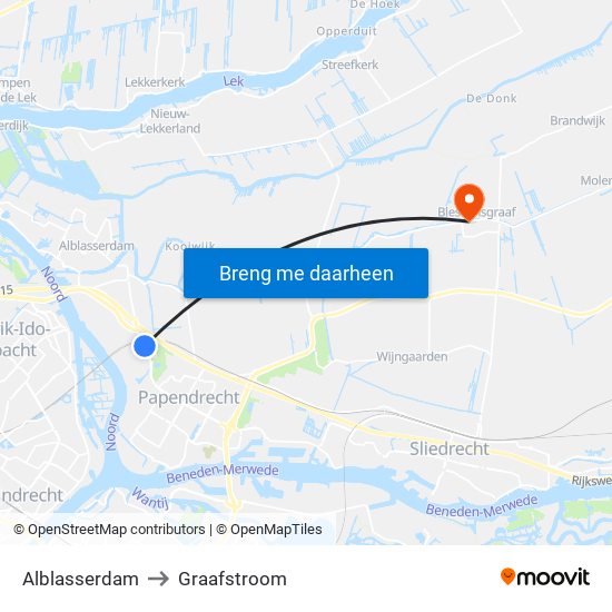 Alblasserdam to Graafstroom map