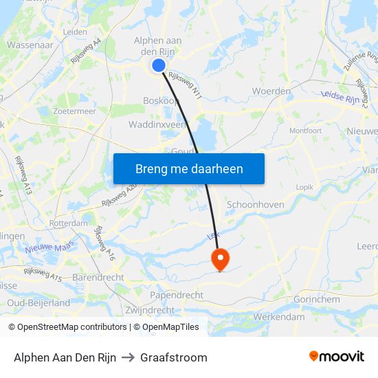 Alphen Aan Den Rijn to Graafstroom map