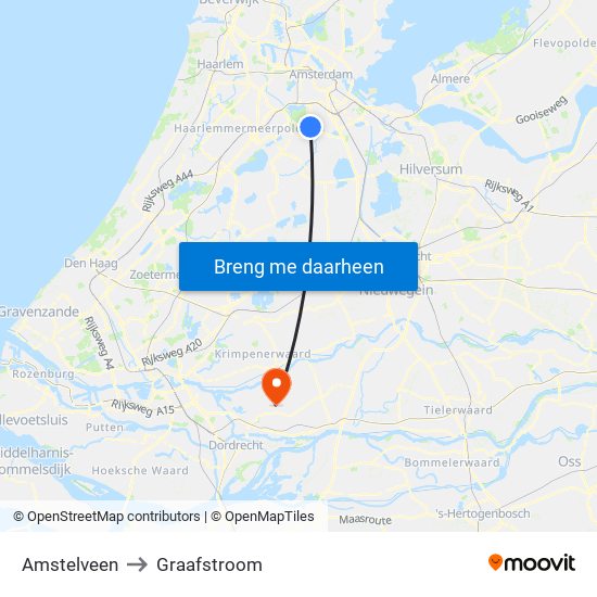 Amstelveen to Graafstroom map