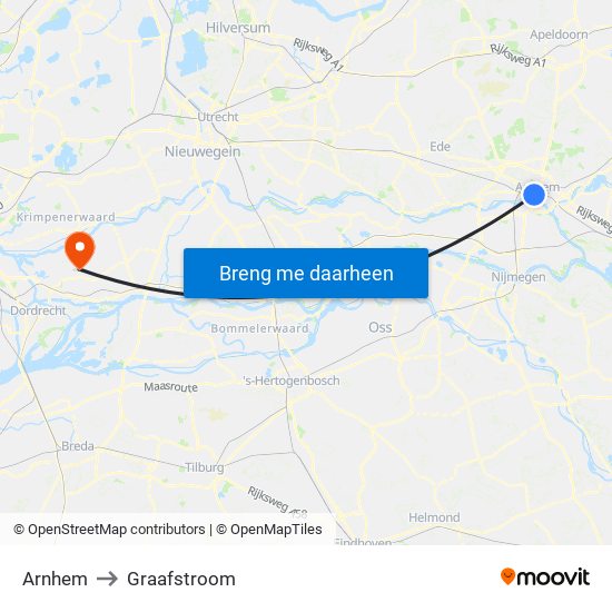 Arnhem to Graafstroom map