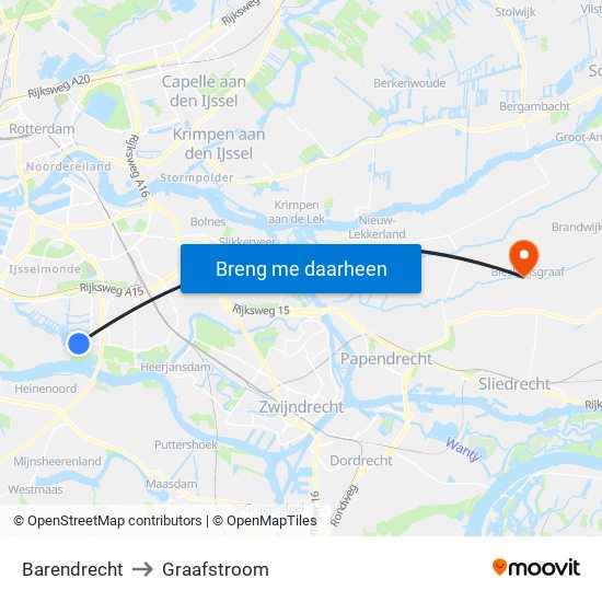 Barendrecht to Graafstroom map