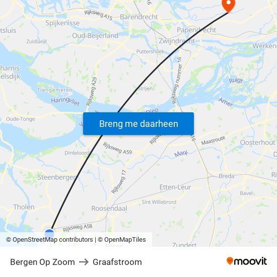 Bergen Op Zoom to Graafstroom map