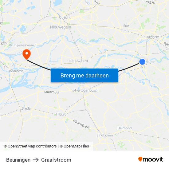 Beuningen to Graafstroom map