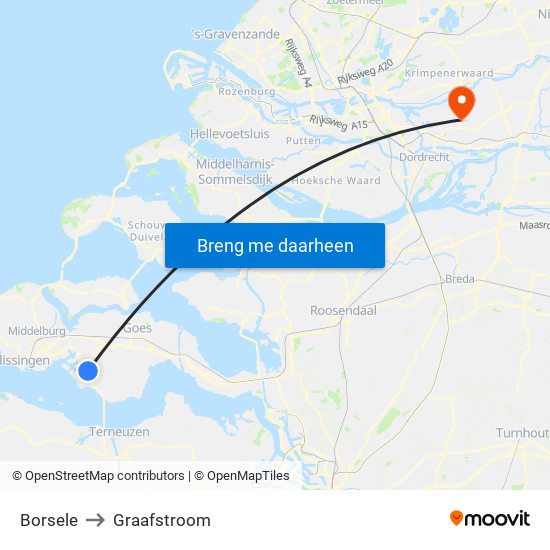 Borsele to Graafstroom map