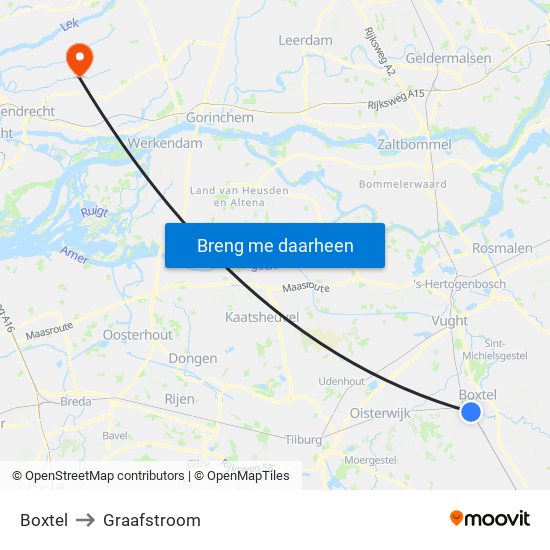 Boxtel to Graafstroom map