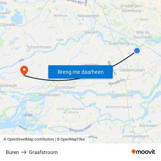 Buren to Graafstroom map