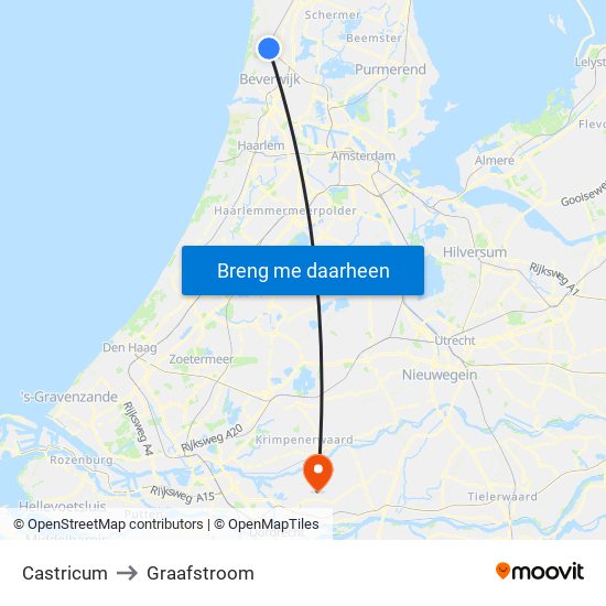 Castricum to Graafstroom map