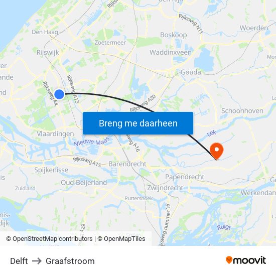 Delft to Graafstroom map