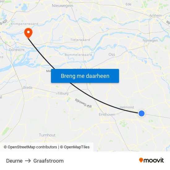 Deurne to Graafstroom map