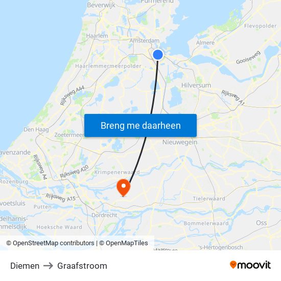 Diemen to Graafstroom map