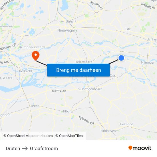 Druten to Graafstroom map