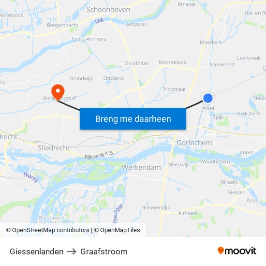 Giessenlanden to Graafstroom map