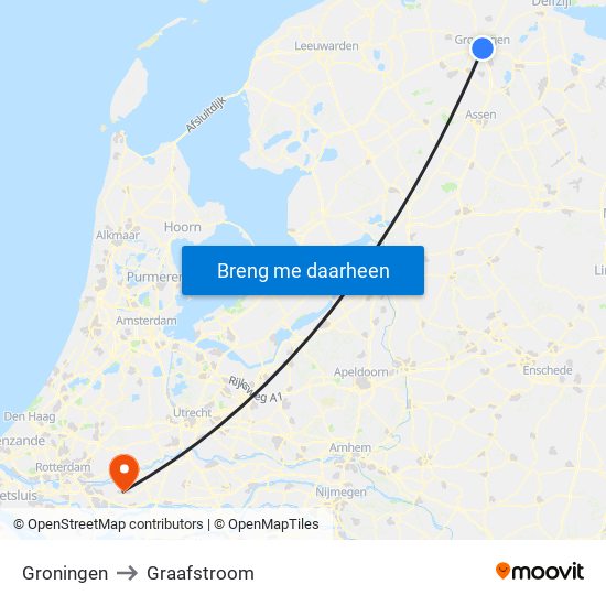 Groningen to Graafstroom map