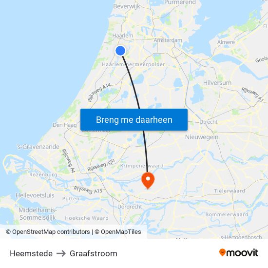 Heemstede to Graafstroom map