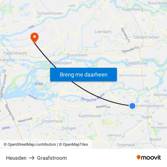 Heusden to Graafstroom map