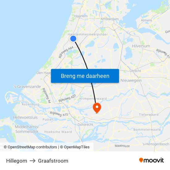 Hillegom to Graafstroom map