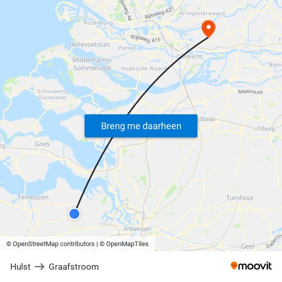 Hulst to Graafstroom map