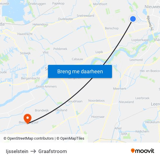 Ijsselstein to Graafstroom map