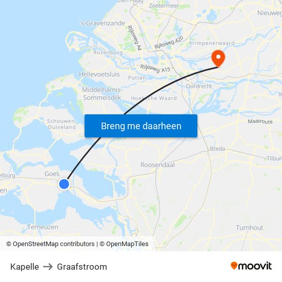 Kapelle to Graafstroom map