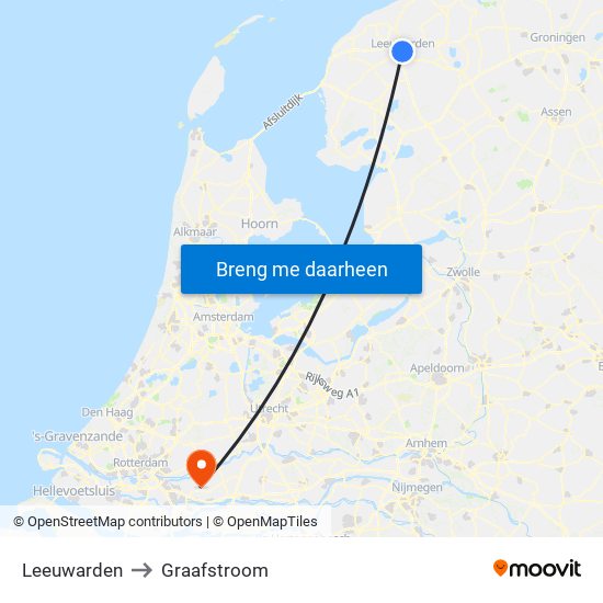 Leeuwarden to Graafstroom map