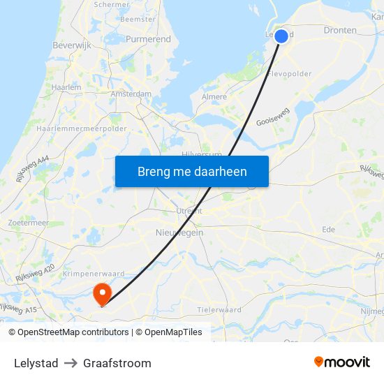 Lelystad to Graafstroom map
