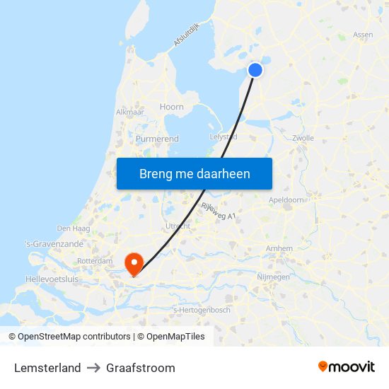 Lemsterland to Graafstroom map