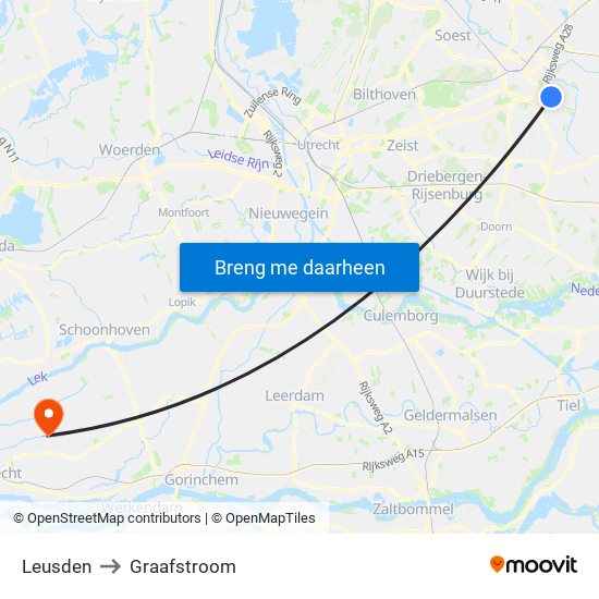 Leusden to Graafstroom map